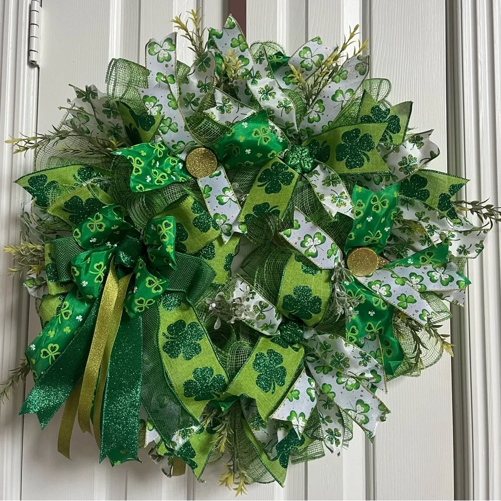 LARGE St Patrick’s Day Wreath 26”Thick & Full Indoor Outdoor Green Shamrock